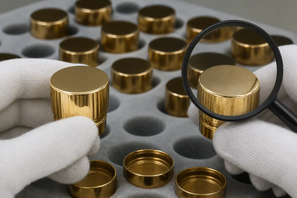 approved sample versus bulk perfume cap inspection