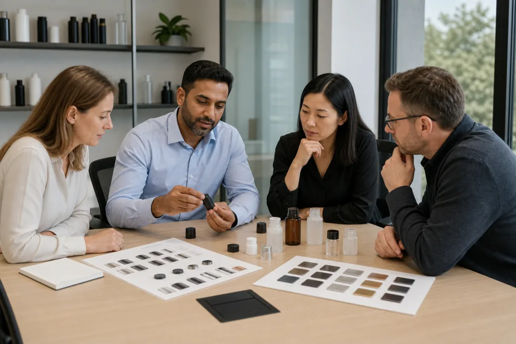Perfume packaging buyers using cap selection resources