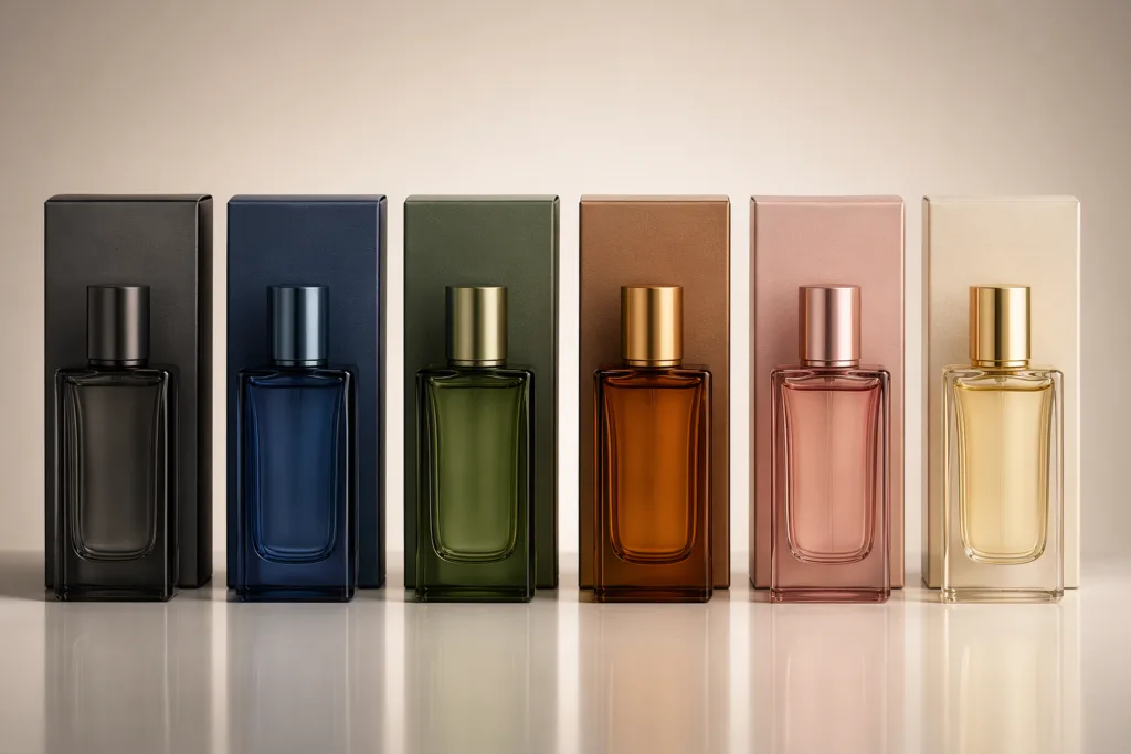 Consistent cap finishes for luxury perfume packaging.