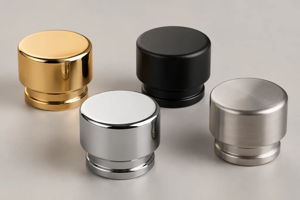 Perfume cap finish options for custom cap specification