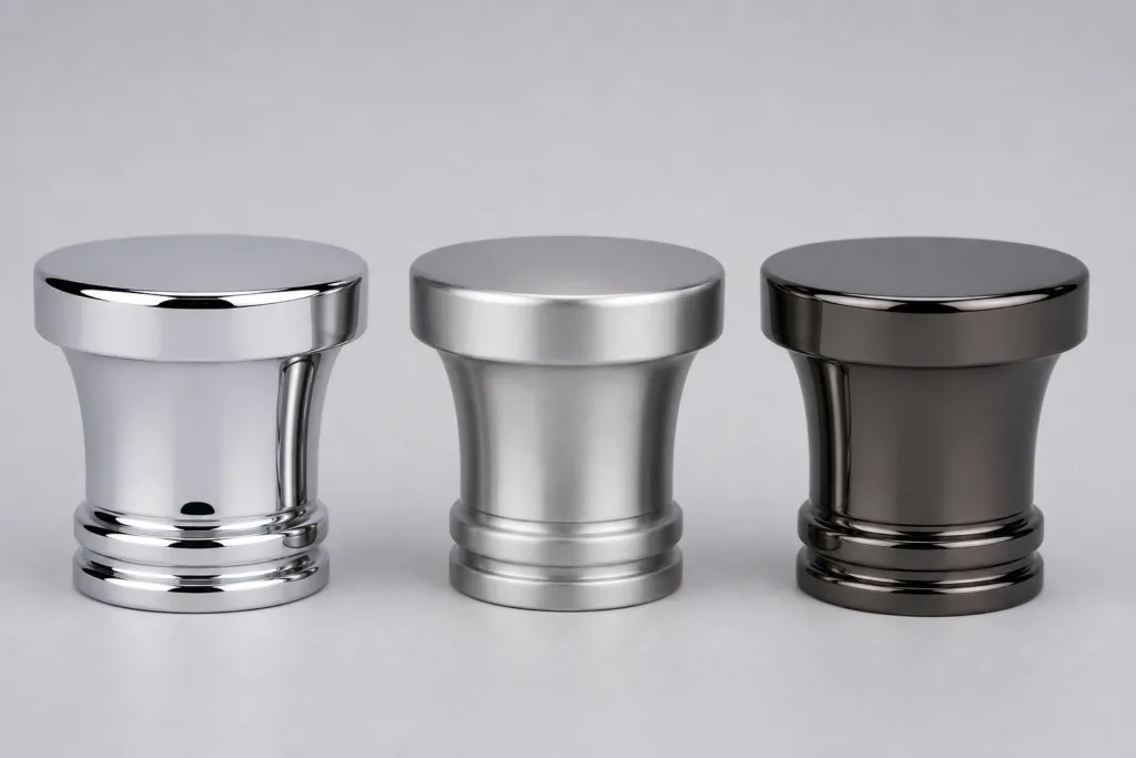 Comparison of electroplated finishes for perfume caps