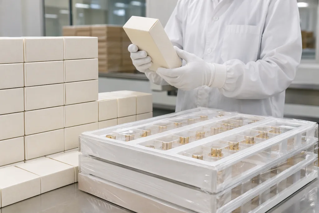 final inspection and export packaging for perfume caps