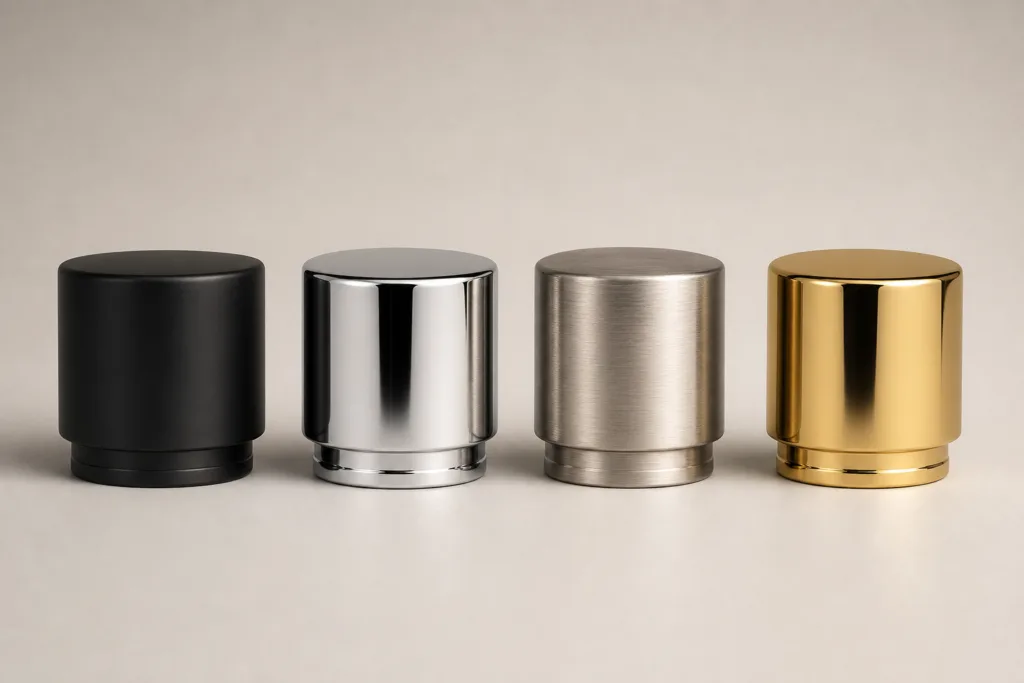 Surface finish options for gift set perfume caps