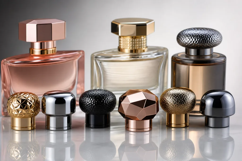 Cap options for luxury perfume packaging