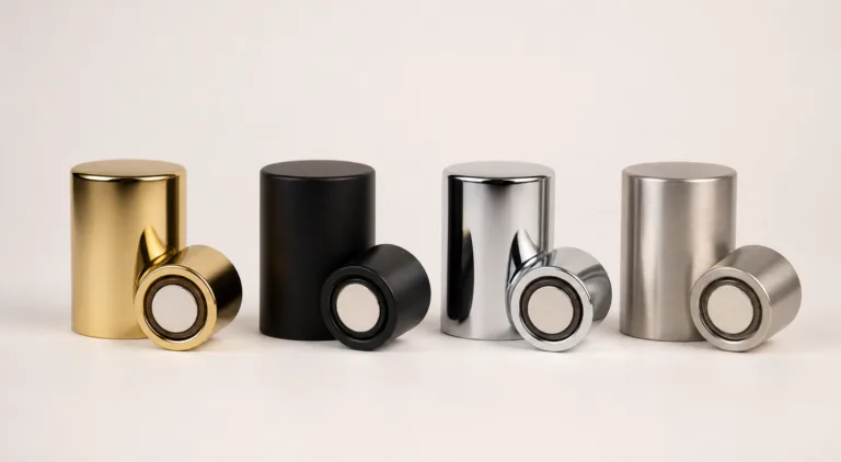 Finish options for magnetic perfume bottle caps