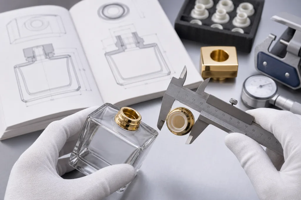 Perfume cap catalog with bottle fit engineering reference