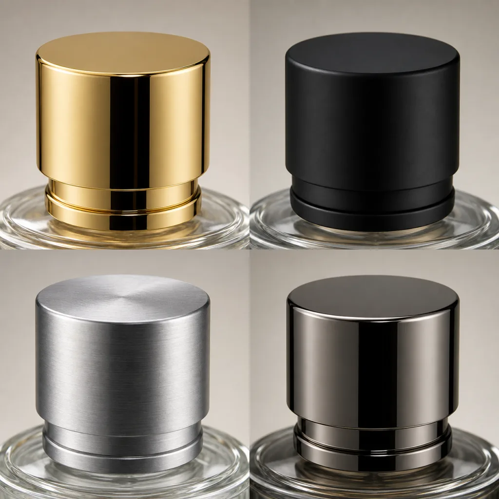 Comparison of perfume cap finish types for custom fragrance packaging