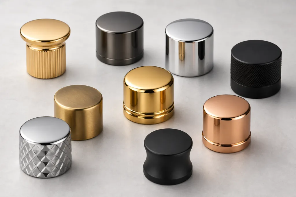 Different finish options for custom perfume bottle caps