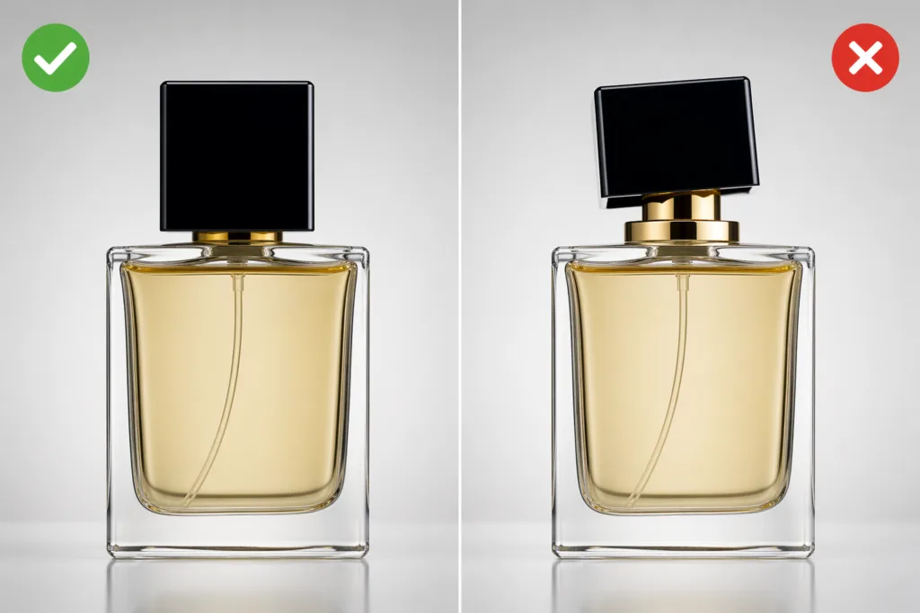 correct and incorrect perfume cap fit