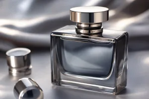 A premium close-up showing a finished decorative metal perfume cap with strong reflection and luxury feel.
