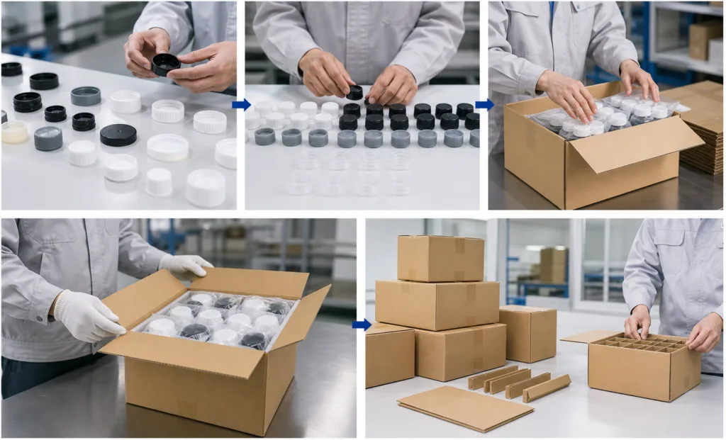 perfume cap packaging and assembly workflow
