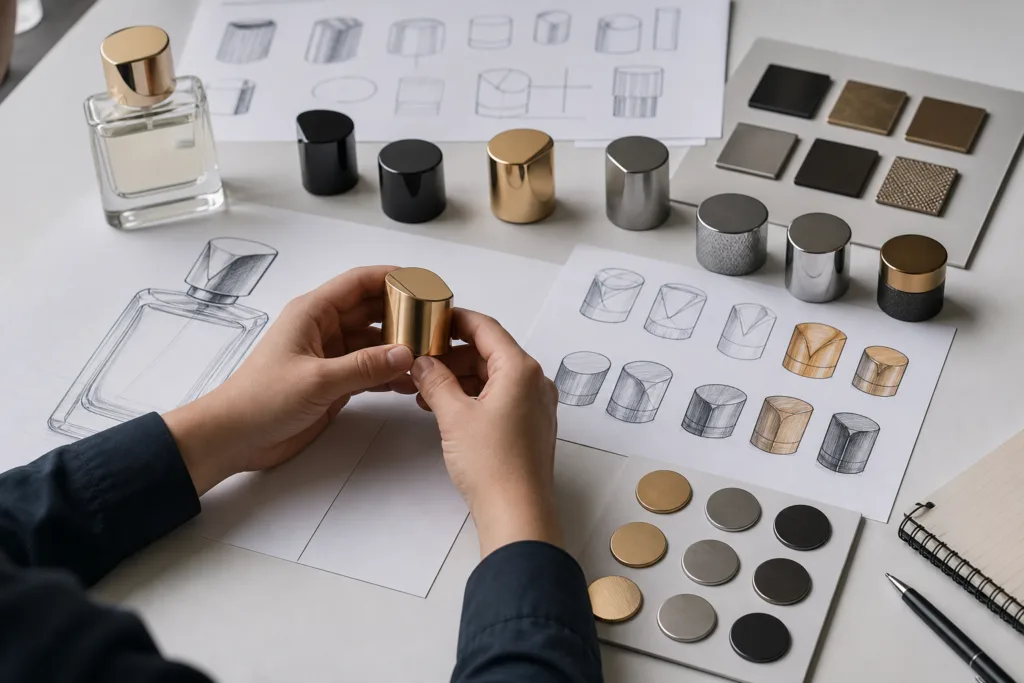 perfume cap sample development for custom fragrance packaging