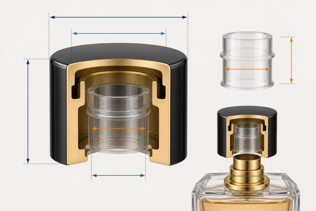 Key perfume cap size measurements for custom bottle fit