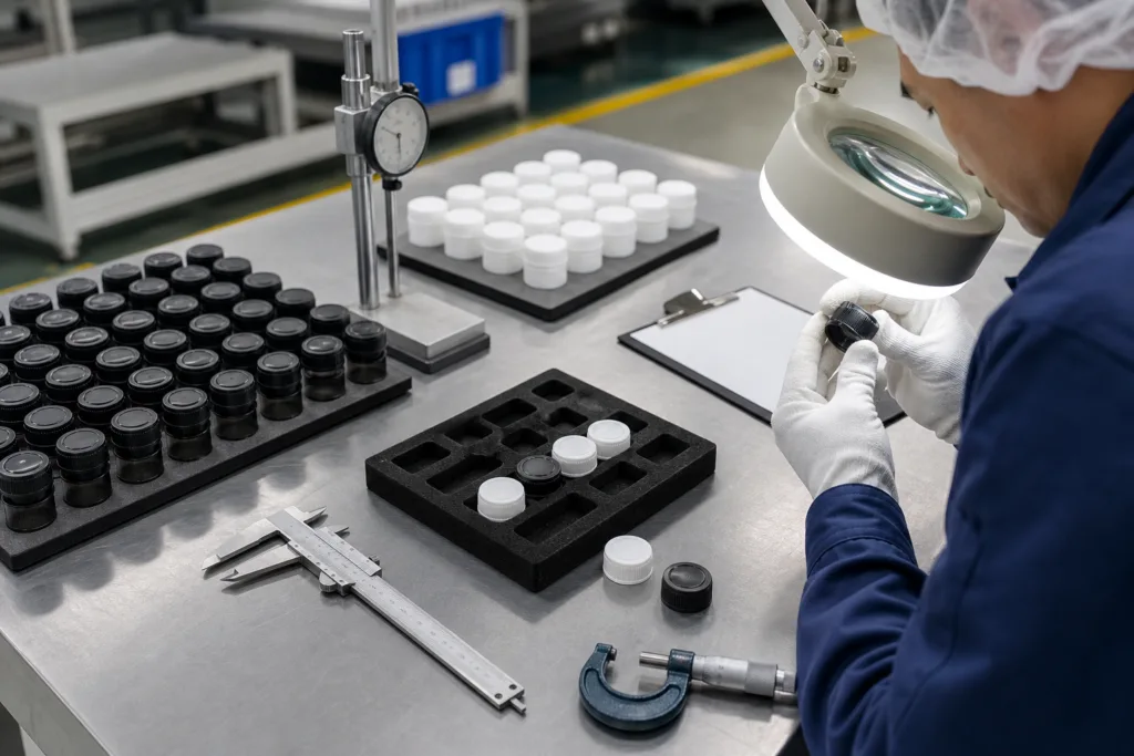 Sample and quality control for private label perfume caps