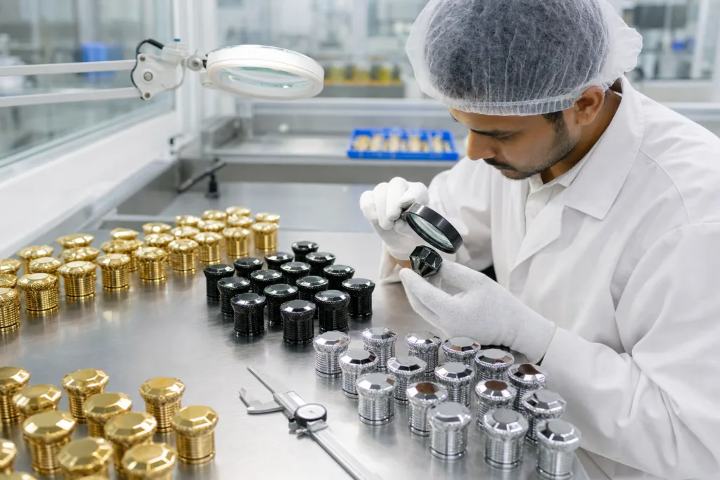 Quality control inspection for custom perfume bottle caps