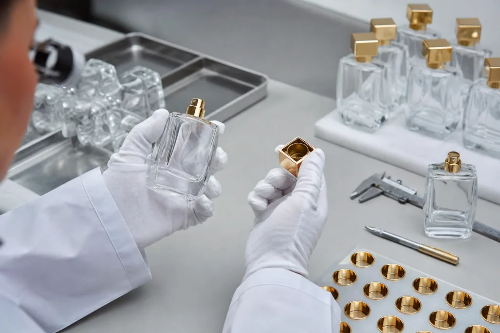Quality control for perfume caps used with glass bottles