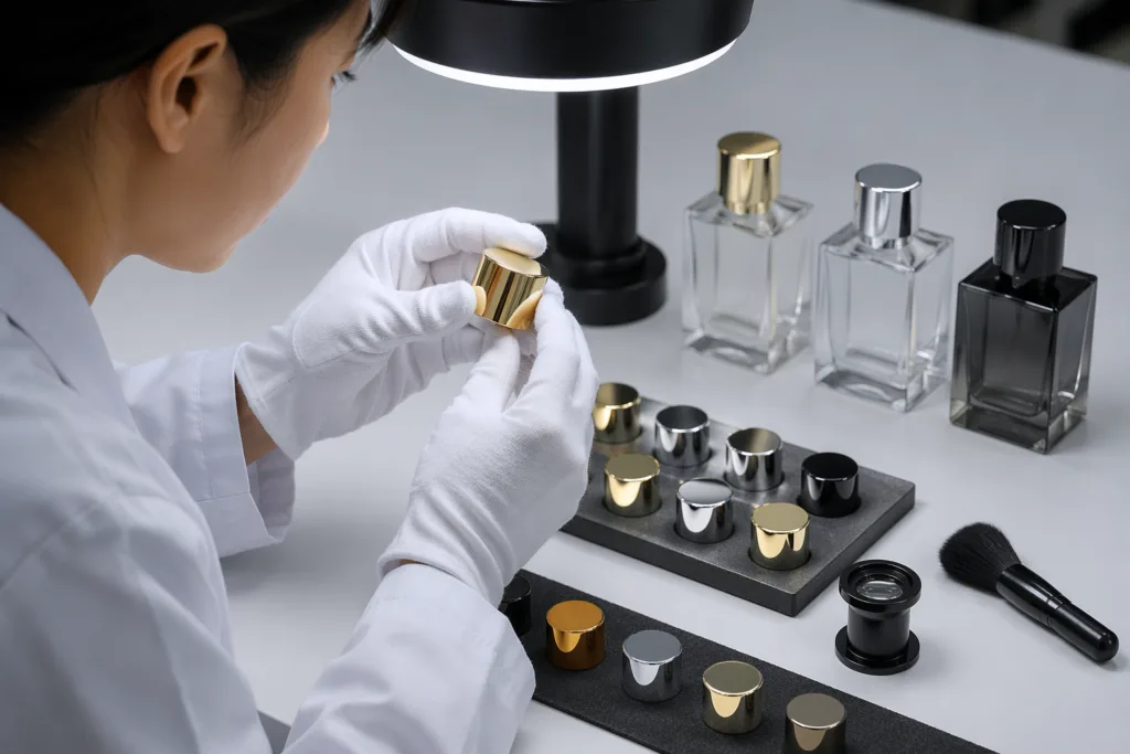 Perfume cap surface quality inspection during manufacturing