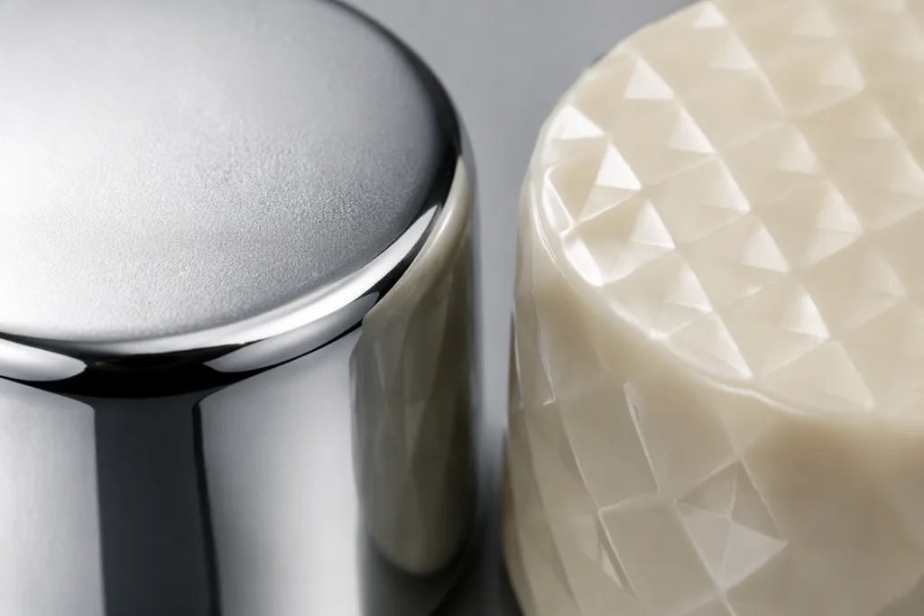 zinc alloy and plastic perfume cap finish comparison