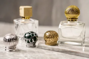 Perfume bottle cap manufacturers comparison with decorative metal caps and fragrance bottles